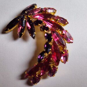 Vintage Red & Pink Rhinestone Brooch